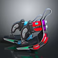 Advanced Mechanical Weapon With Red Purple Green Accents And Adjustable Straps Design