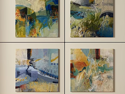 Colorful Abstract Paintings With Textured Brushstrokes And Natural Art Elements 3d model