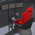 Red Racing Simulator Seat With Black Frame Bracket And Control Device