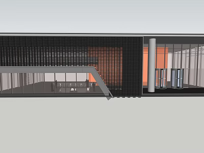 Modern Building Exterior Featuring Glass Curtain Wall Metal Grille And Open Space 3d model