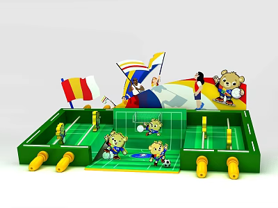 Fun Table Football Game With Cartoon Bears Flags Yellow Poles And Green Field 3d model