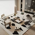 Modern Living Room Sofa And Coffee Table Set With Geometric Rug Accent Chairs And Throw Pillows