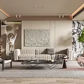 Modern Living Room Interior With Beige Sofa Abstract Artwork And Textured Rug