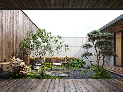 Zen patio courtyard landscape plants moss landscape sketch patio landscape 3d model