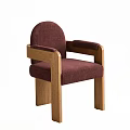 Comfortable Burgundy Fabric Dining Chair With Oak Armrests And Wooden Legs