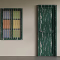 Old Green Wooden Door And Colorful Stained Glass Window On Indoor Wall