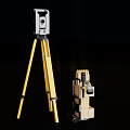 Professional Industrial Measuring Equipment with Yellow Tripod and Wheeled Tool Cart