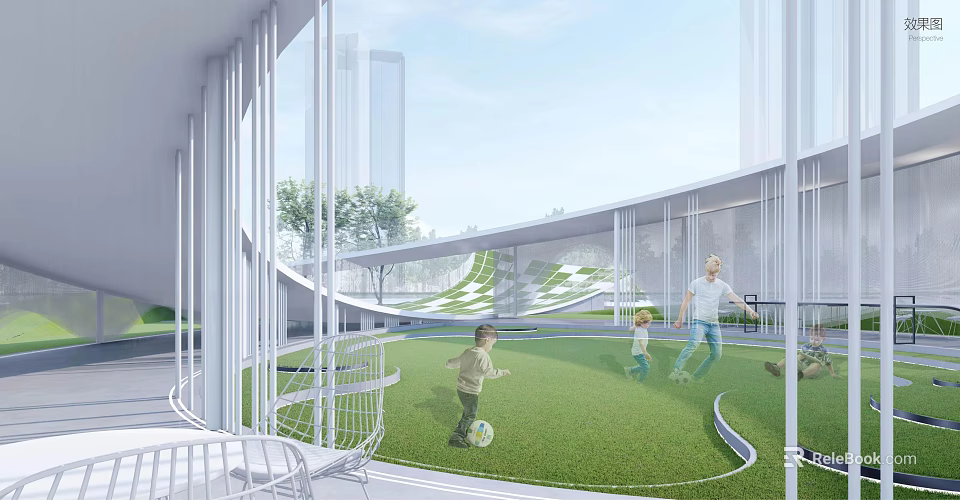 Indoor Modern Garden Features With Green Lawn Area For Family Leisure Activities 3d model 