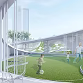 Indoor Modern Garden Features With Green Lawn Area For Family Leisure Activities