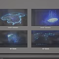 Four TVs Video Wall Displaying Tech Blue Earth Network Data Streams White Wall Gray Floor
