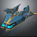Futuristic Blue And Yellow Sci Fi Spaceship For Cosmic Aerospace Exploration
