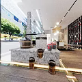 Elegant Chinese Style Interior Space With Circular Window Calligraphy And Display Shelves