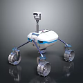 White And Blue Exploration Robot With Camera On Top Mechanical Wheels And Sturdy Structure 3d model