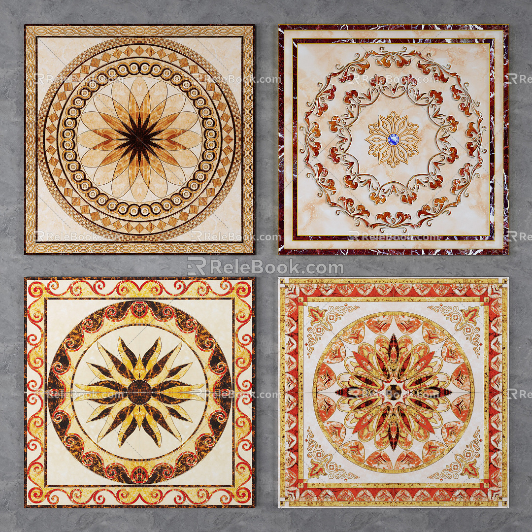 European-style floor tile floor tile mosaic 3d model