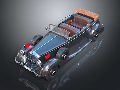 Elegant Vintage Convertible Car With Brown Soft Top And Chrome Accents 3d model