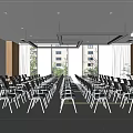 Modern Conference Room Interior Setup With Neatly Arranged Chairs Large Windows and Wall