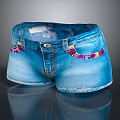 Light Blue Denim Shorts With Distressed Hem And Colorful Decorative Trim
