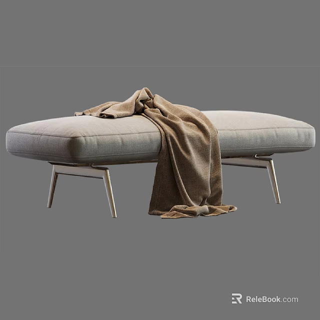 Modern Light Gray Chaise Lounge With Metal Legs And Brown Blanket 3d model 