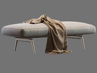 Modern Light Gray Chaise Lounge With Metal Legs And Brown Blanket 3d model