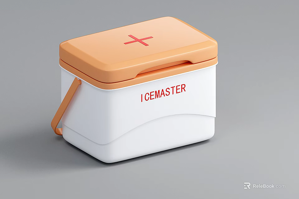 ICEMASTER Cooler Box With Orange Lid Red Cross White Body And Orange Handle 3d model 