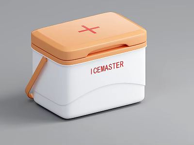 ICEMASTER Cooler Box With Orange Lid Red Cross White Body And Orange Handle 3d model