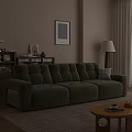 Green Velvet Sofa And Round Coffee Table Set With Bookshelf Decorative Painting And Floor Lamp