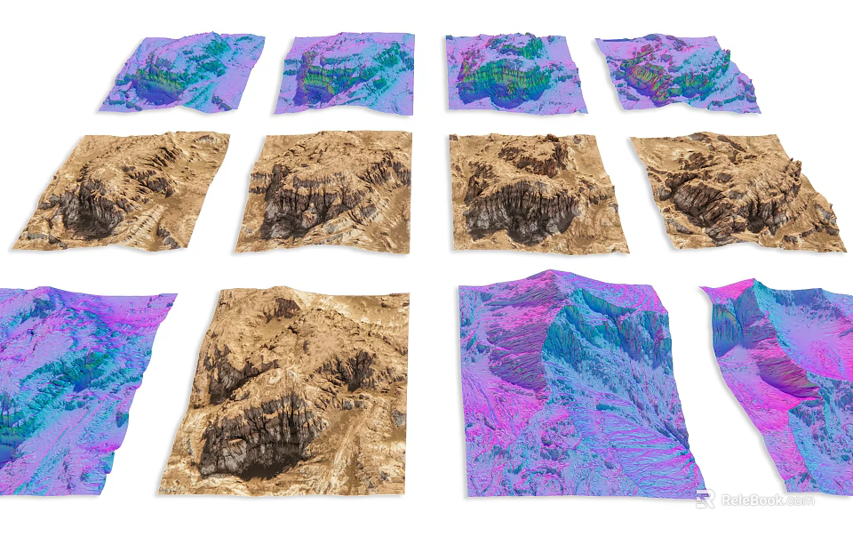 Vibrant Square Garden Decor Pieces With Natural Rock Texture Patterns 3d model 