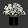 Bouquet of White Roses Arranged in Black Vase Against Gray Background