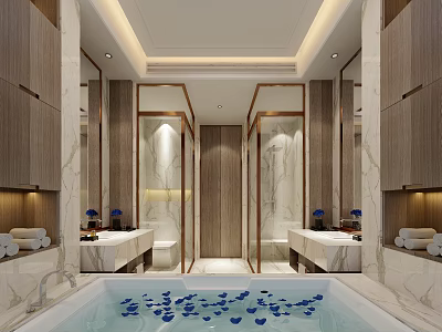 Luxurious Hotel Bathroom Interior With Double Vanities Freestanding Tub And Marble Accents 3d model