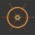 Wooden Ship Steering Wheel as Vintage Nautical Decorative Household Item with Orange and Golden Details