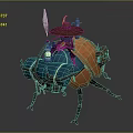 Fantasy Cartoon Beetle With Orange Shell Straw Hat Rider Blue Gear And Lantern