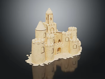Intricate Sandcastle Architecture Featuring Multiple Towers And Smooth Sand Walls 3d model