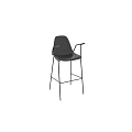 Modern Black Leather Bar Stools With Wooden Armrests And Metal Frames