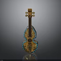 Household Decorative String Instrument With Artistic Brown Blue Gold Ornate Design