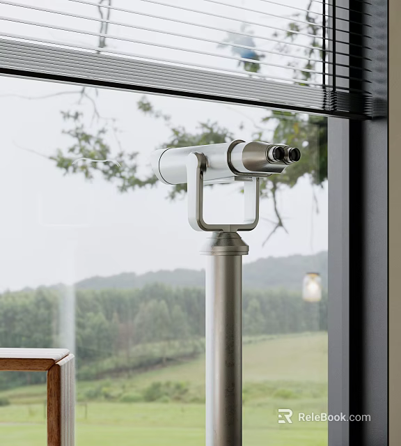 Commercial Telescope Equipment with Metal Stand by Window Offering Clear Outdoor View 3d model 