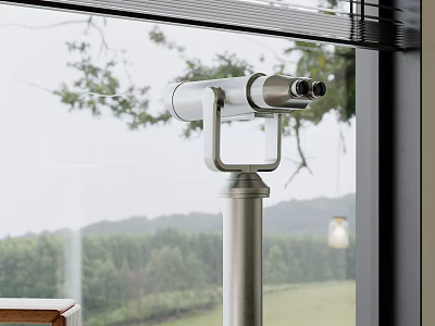 Commercial Telescope Equipment with Metal Stand by Window Offering Clear Outdoor View 3d model