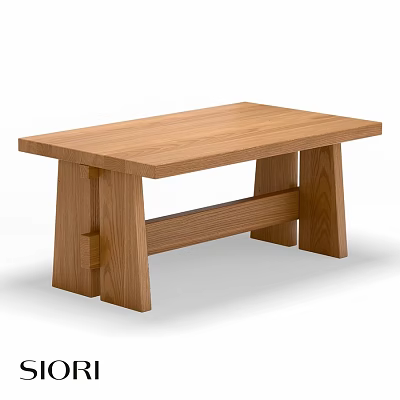 Natural Oak Dining Table With Simple Solid Wood Structure And Horizontal Support 3d model