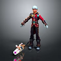 Game Movie Character With White Hair Red Top Black Pants And Decorative Weapon