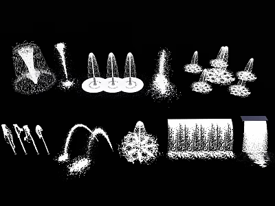 Various Decorative Fountain Designs Featuring Different Water Jet Shapes And Spray Patterns 3d model