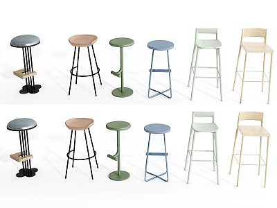Multiple Colorful Bar Stools With Different Designs For Modern Home Decor 3d model