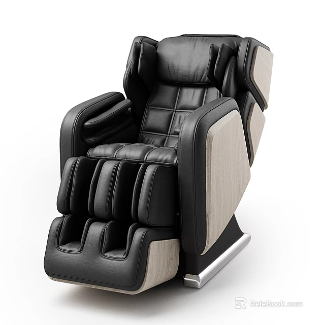 Luxury Black Leather Single Recliner Sofa With Wooden Accents And Metal Base 3d model 