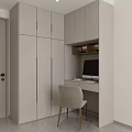 Modern Light Gray Wardrobe Interior Design With Integrated Desk And Computer Setup 3d model