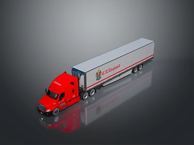 Red Cab White Trailer Truck with El Eagle Logo on Reflective Surface 3d model