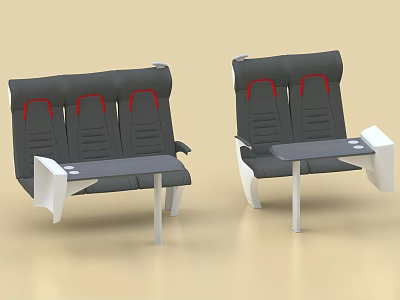 Public Waiting Seats With Black Upholstery Red Backrest And Small Tables 3d model