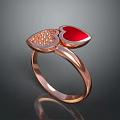 Rose Gold Ring With Heart Shaped Design Red Heart And Crystal Inlaid