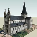Classic Church Building Featuring Spire Towers Gray Roof And Arched Windows