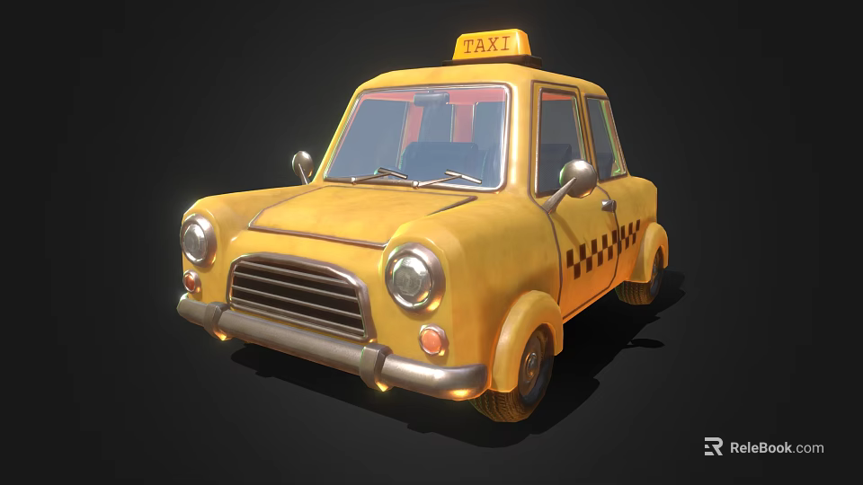 Yellow Classic Taxi Car With TAXI Sign And Checker Pattern Design 3d model 