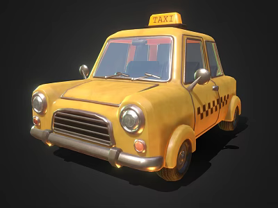 Yellow Classic Taxi Car With TAXI Sign And Checker Pattern Design 3d model