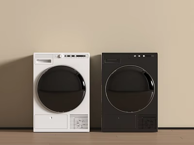 Modern White and Black Front Loading Washing Machines with Sleek Design Side by Side 3d model