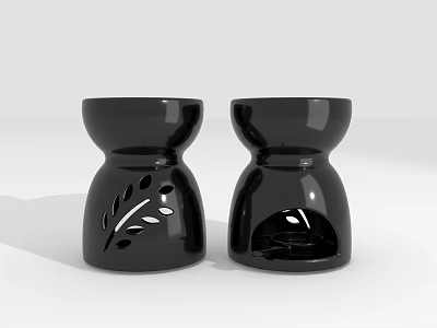 Black Ceramic Decorative Ornament Set Two Piece with Hollow Leaf Design 3d model